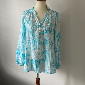 Lilly Pulitzer 100% blue and white silk tunic
